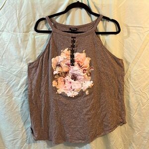 Gray Floral O-Ring Slim Fit Tank